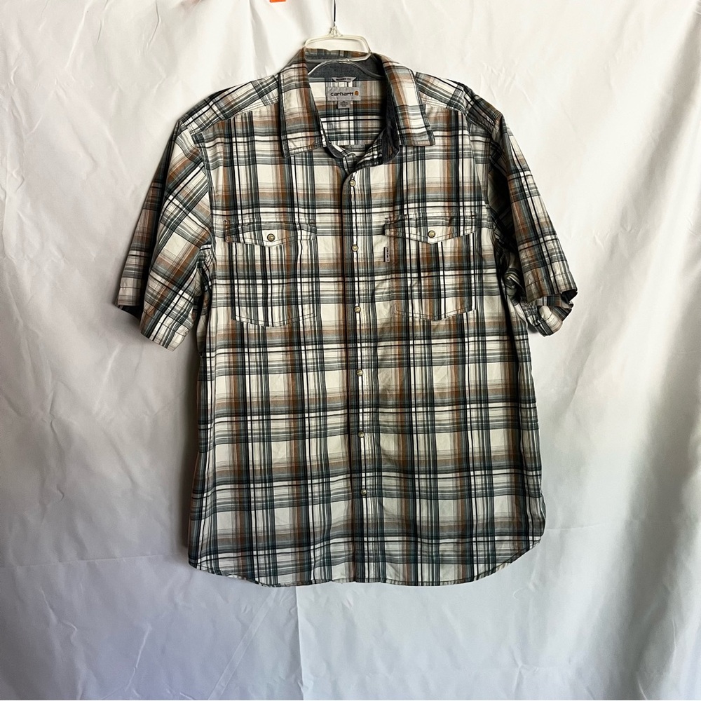Carhartt Brown and Green Casual Button Down Shirt Size Extra Large
